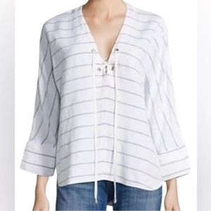 Rails lily positano stripe lace up linen blend blouse Size Medium